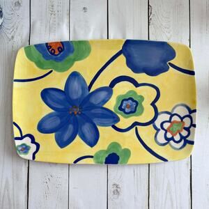 Floral Avon Luau Collectible Ceramic Serving Platter Rectangle 2004 Yellow Blue